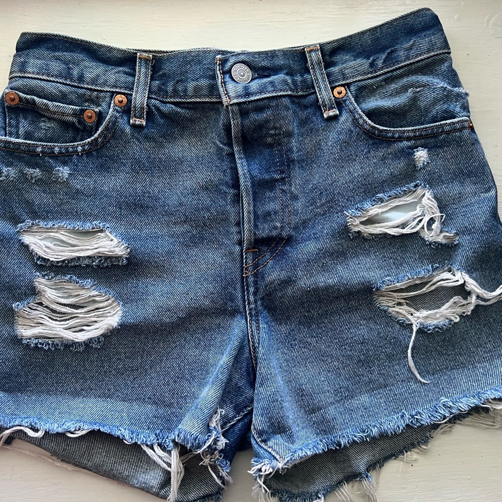 Levi’s Distressed Blue Denim Shorts